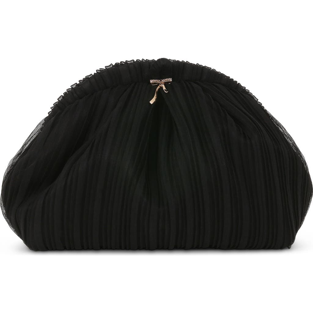 Jewel Badgley Mischka Vale Pleated Tulle And Satin Mini Pouch Clutch In Black
