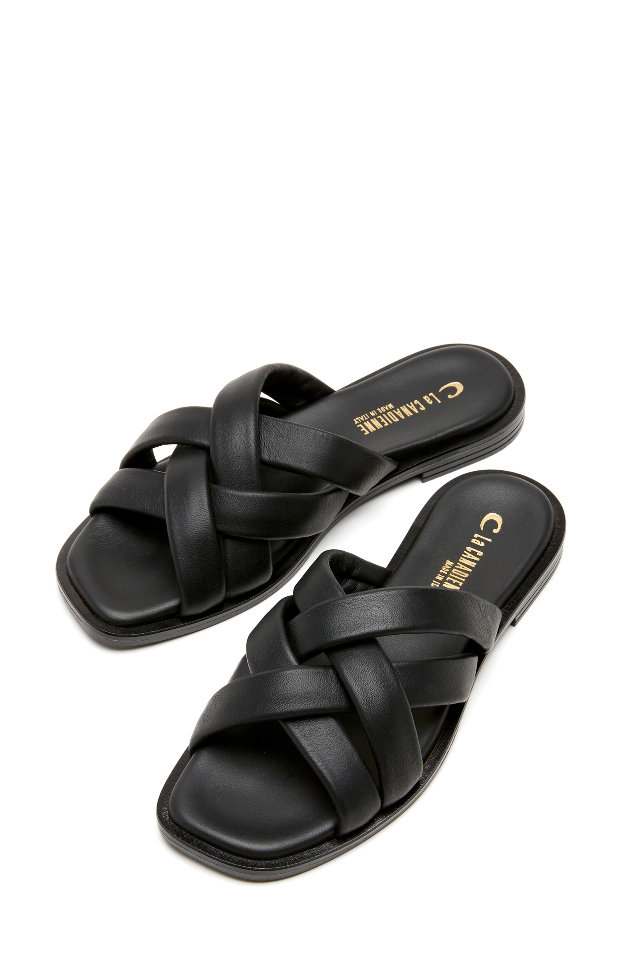 La Canadienne Fox Slide Sandal, Alternate, color, Black Leather