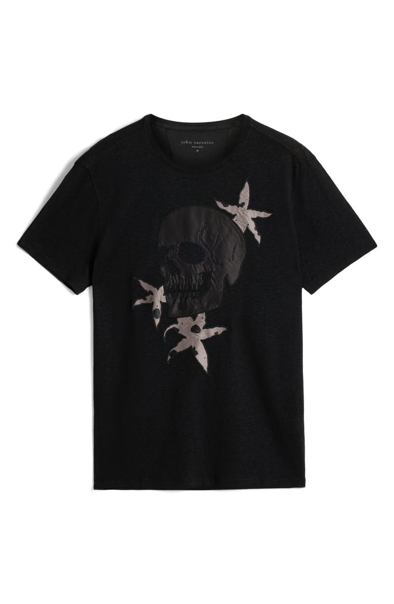 John Varvatos Embellished Skull Floral Linen & Modal Graphic Tee, Main, color, 