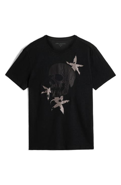 Embellished Skull Floral Linen & Modal Graphic Tee