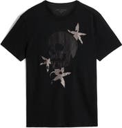 John Varvatos Embellished Skull Floral Linen & Modal Graphic Tee