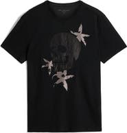 John Varvatos Embellished Skull Floral Linen & Modal Graphic Tee