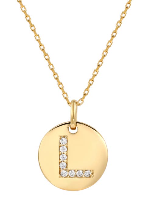 Yellow Sterling Silver White Cubic Zirconia Initial Disc Pendant Necklace