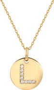 SUZY LEVIAN Yellow Sterling Silver White Cubic Zirconia Initial Disc Pendant Necklace