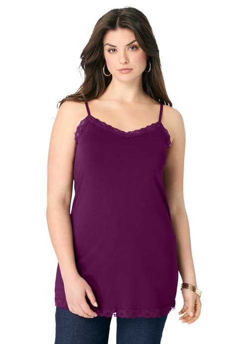 Lace Trim Knit Cami with Adjustable Straps (Plus)