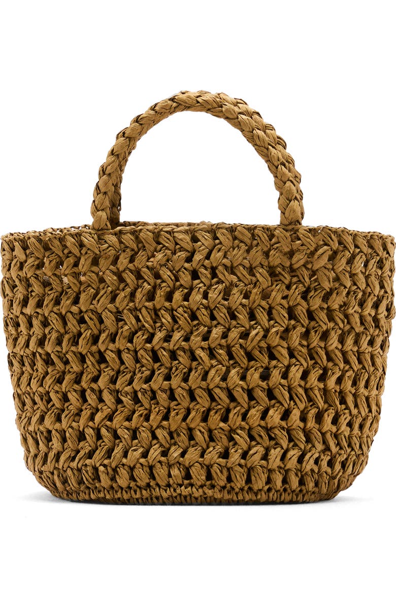 MANGO Woven Paper Basket Bag, Main, color, Brown/ Olive Green