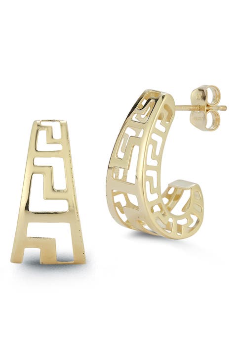 14K Gold Grecian J Hoop Earrings