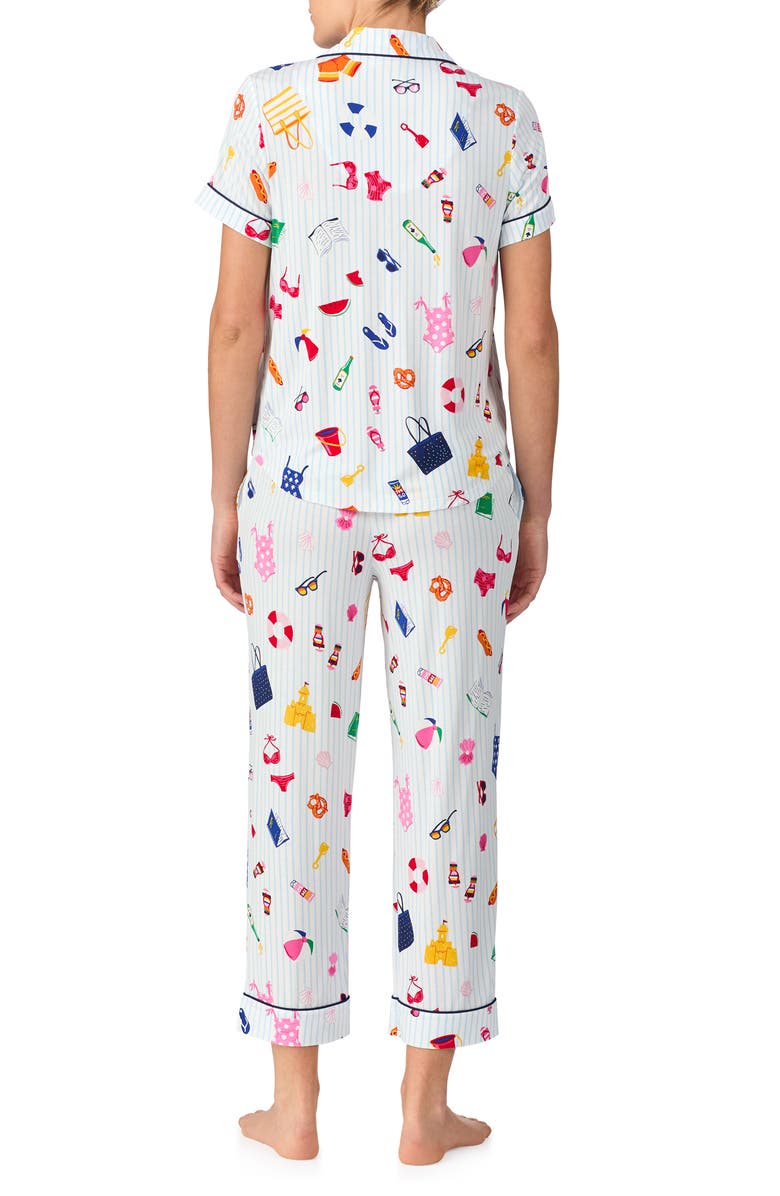 Kate Spade New York short sleeve crop pajamas, Alternate, color, Blue/ White Multi