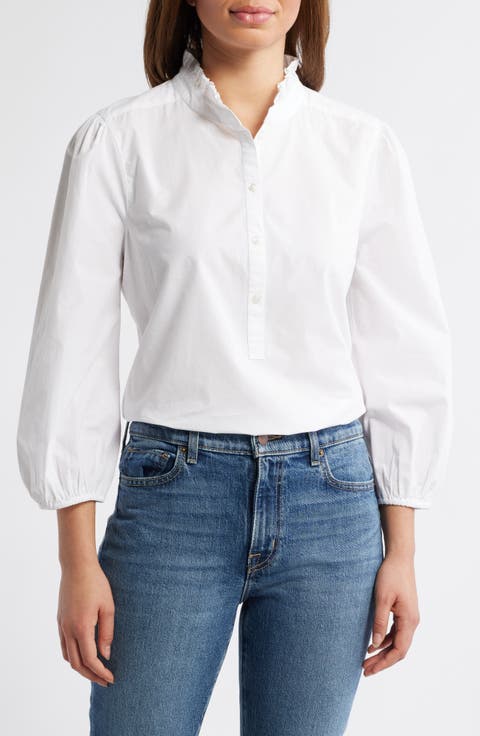 Ruffle Trim Cotton Poplin Popover