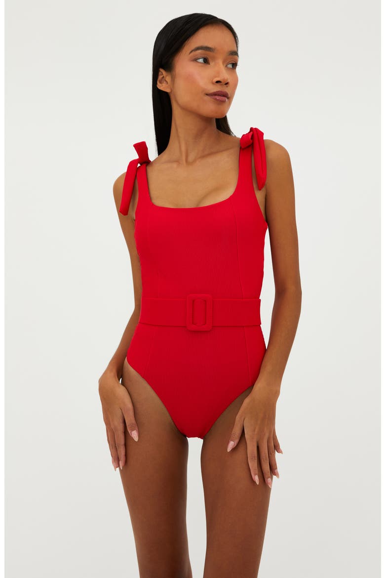 Sydney Belted One-Piece Swimsuit, Alternate, color, RED
