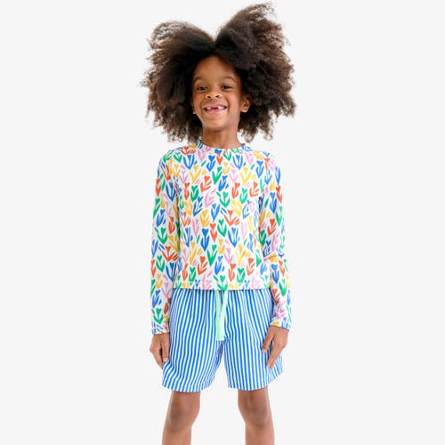 Primary Kids Swim Trunk In Stripe In Blueberry White Stripe