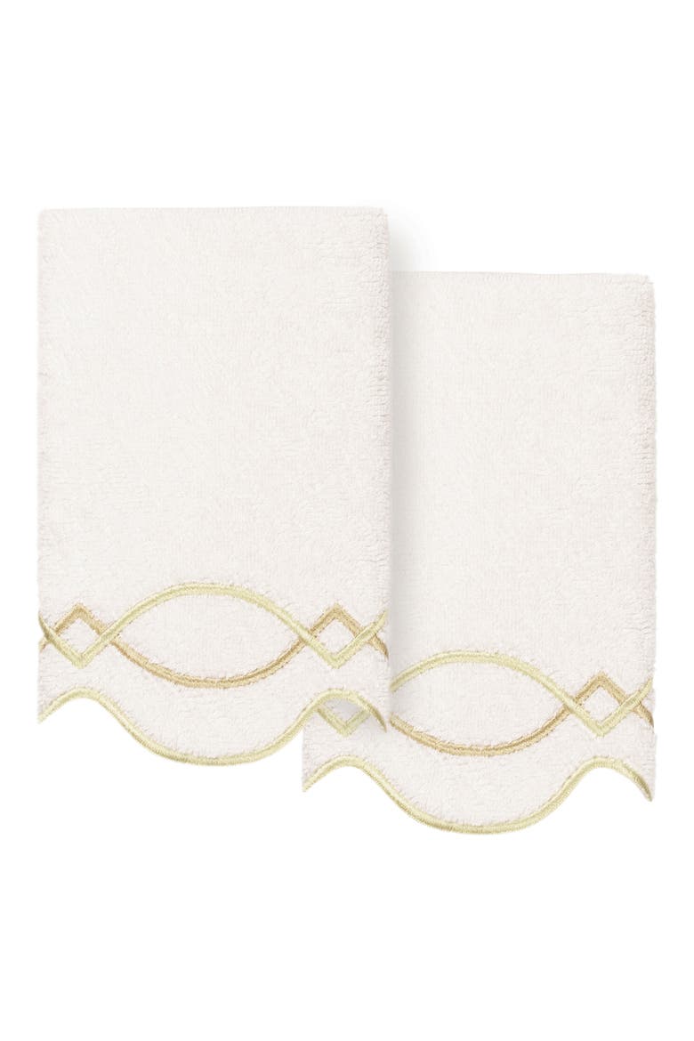 Diamond Chain Scallop Pack of 2 Fingertip Towels, Main, color, WHITE/ BEIGE
