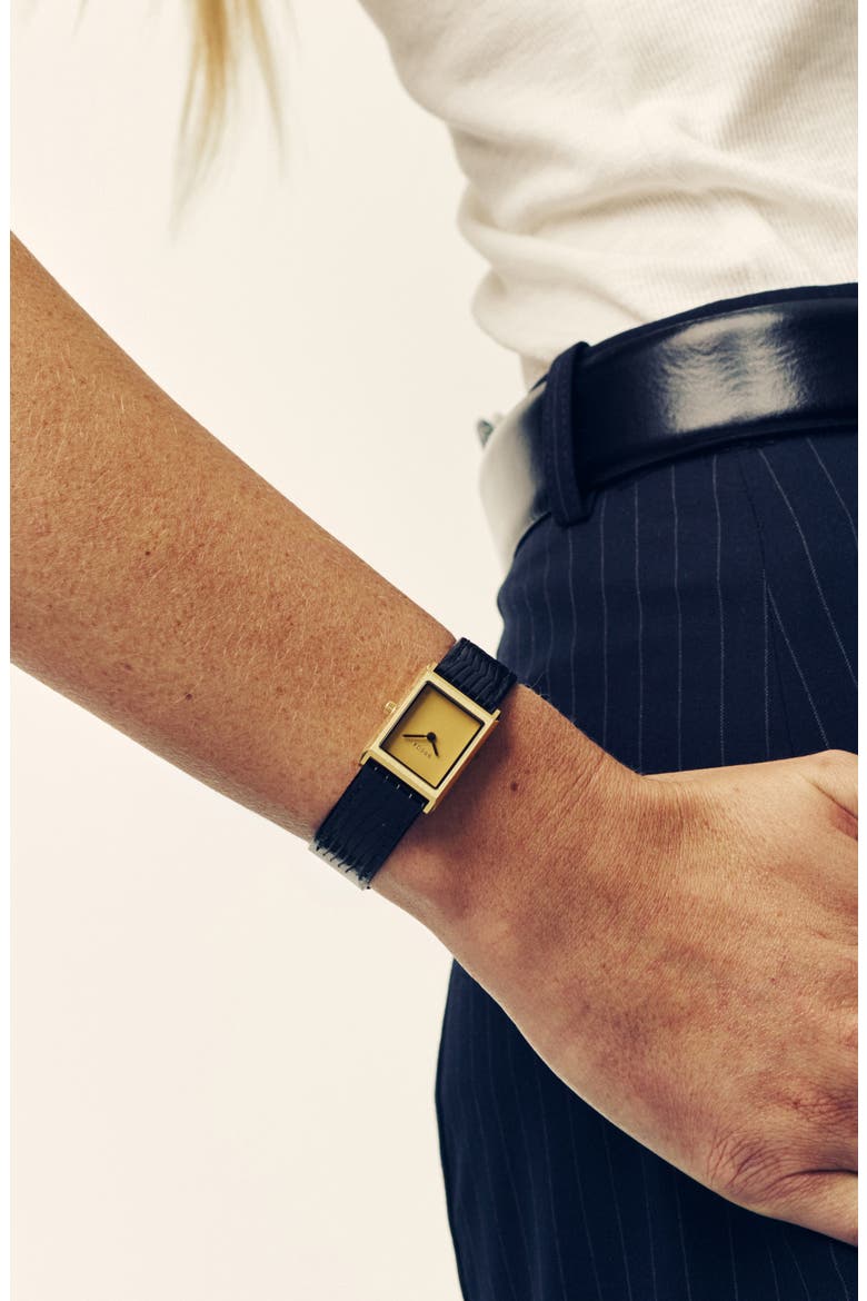 Small Virgil Leather Strap Goldtone Tank Watch, 20mm x 26mm, Alternate, color, GOLD