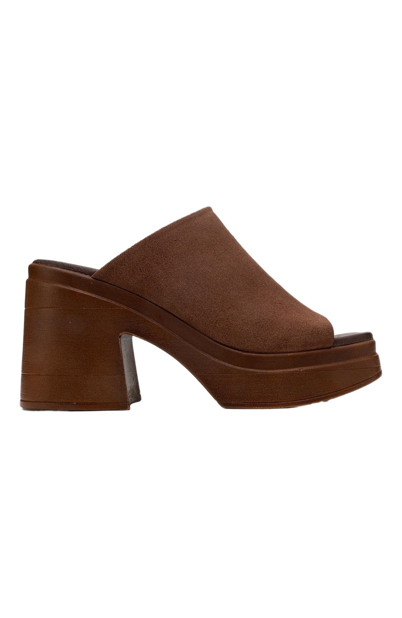 Nola Leather Platform Mules, Alternate, color, Dark Brown Suede Leather