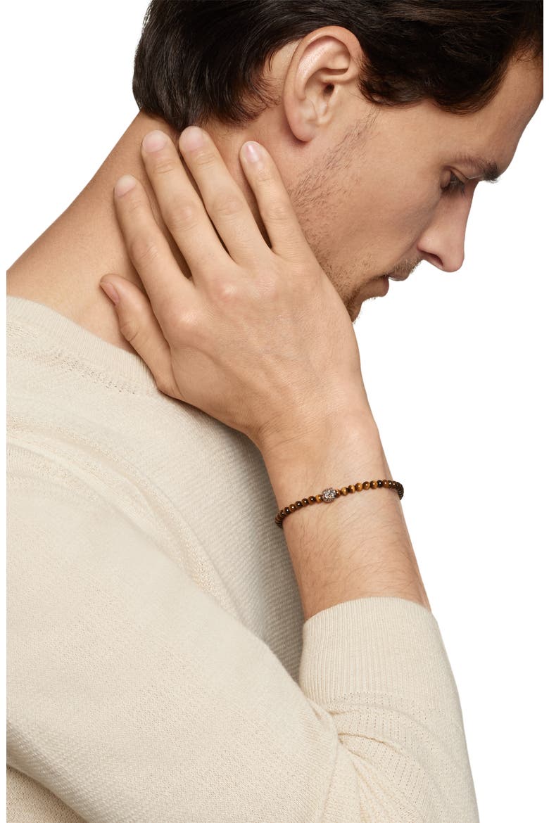 Memento Mori Skull Bracelet in Sterling Silver with Tiger's Eye and Cognac Diamonds, Alternate, color, STERLING SILVER