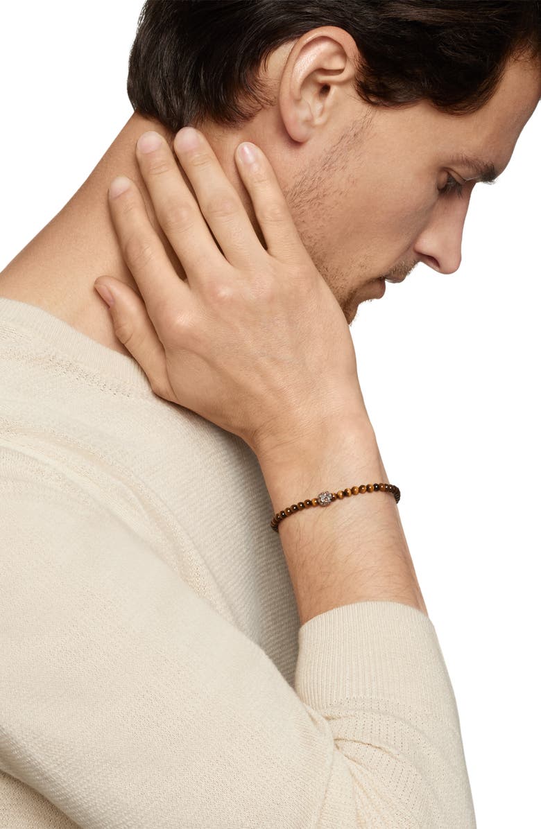 David Yurman Memento Mori Skull Bracelet in Sterling Silver with Tiger's Eye and Cognac Diamonds, Alternate, color, Sterling Silver