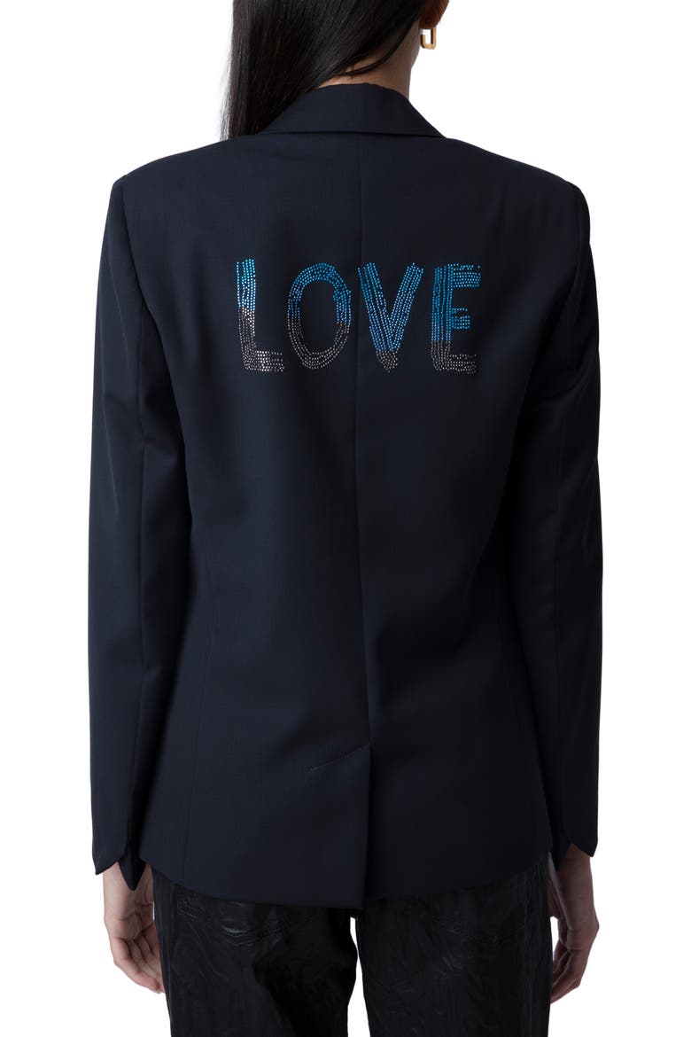 Vedy Love Strass Virgin Wool Blazer, Alternate, color, NAVY