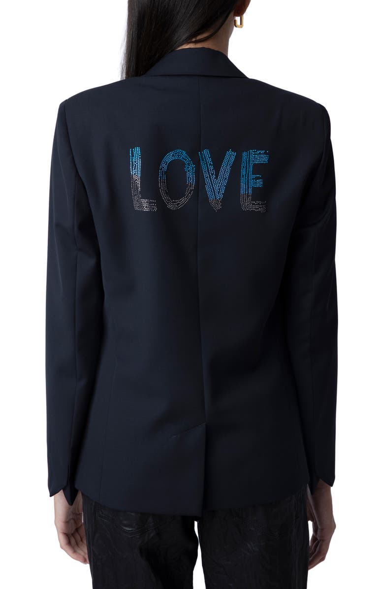 Zadig & Voltaire Vedy Love Strass Virgin Wool Blazer, Alternate, color,