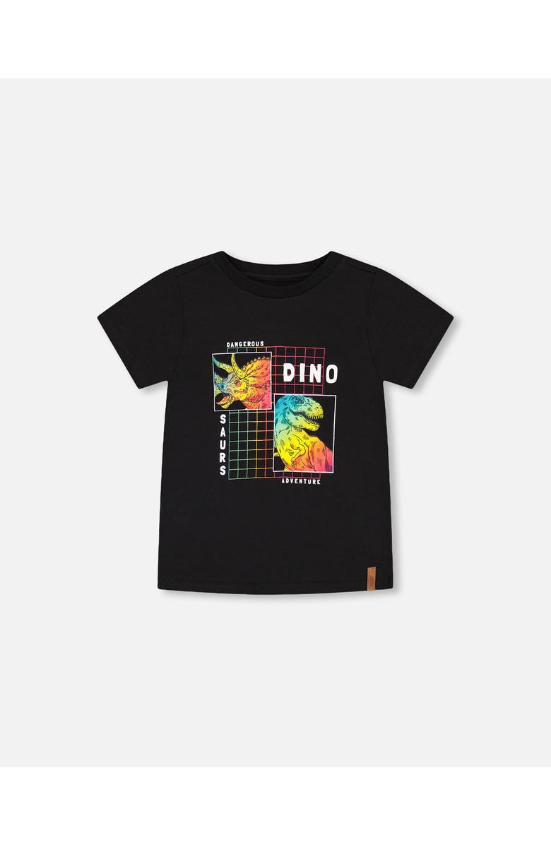 Deux par Deux Little Boy's T-Shirt Black Dinosaur Print, Main, color,