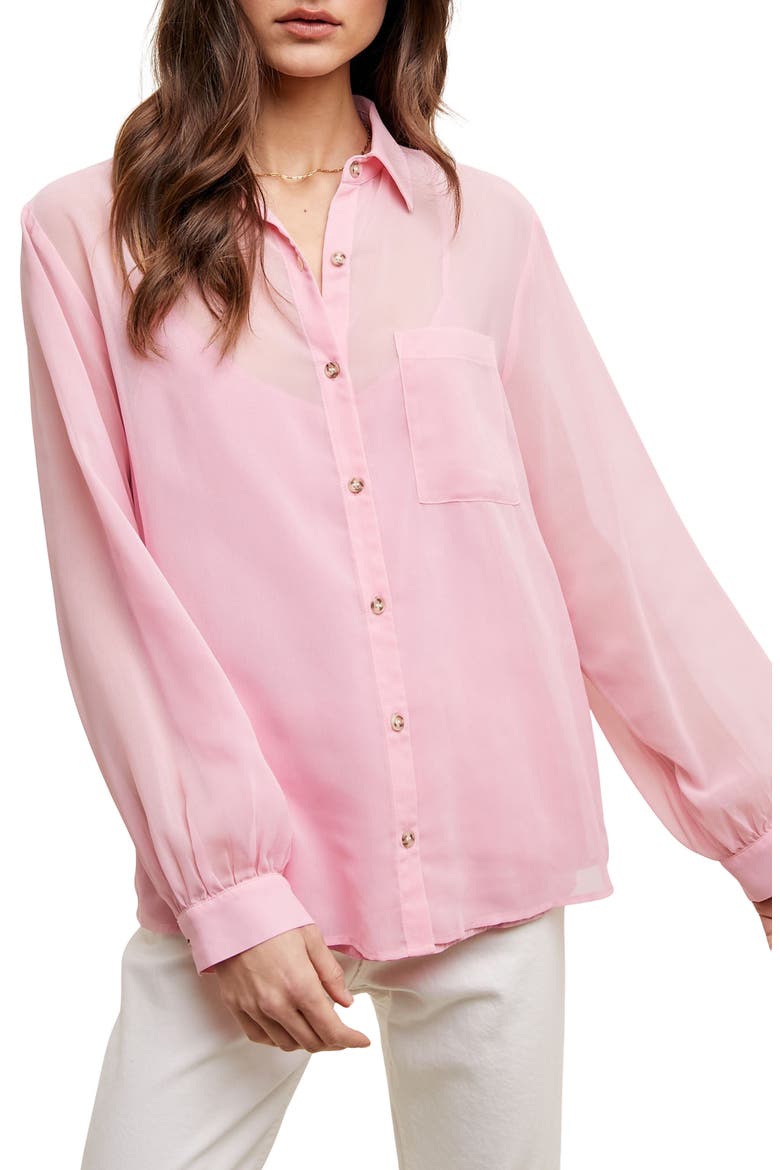 Chiffon Button Front Shirt with Cami, Main, color, BALLET