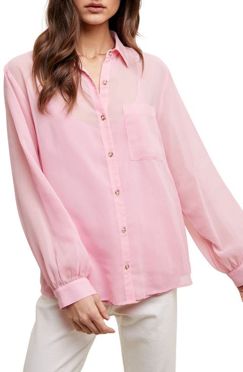 Chiffon Button Front Shirt with Cami