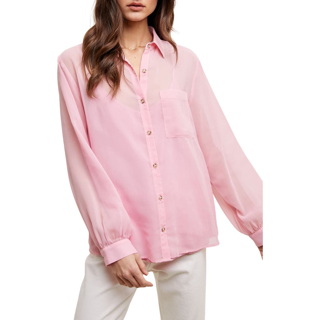 Wishlist Chiffon Button Front Shirt With Cami In Ballet