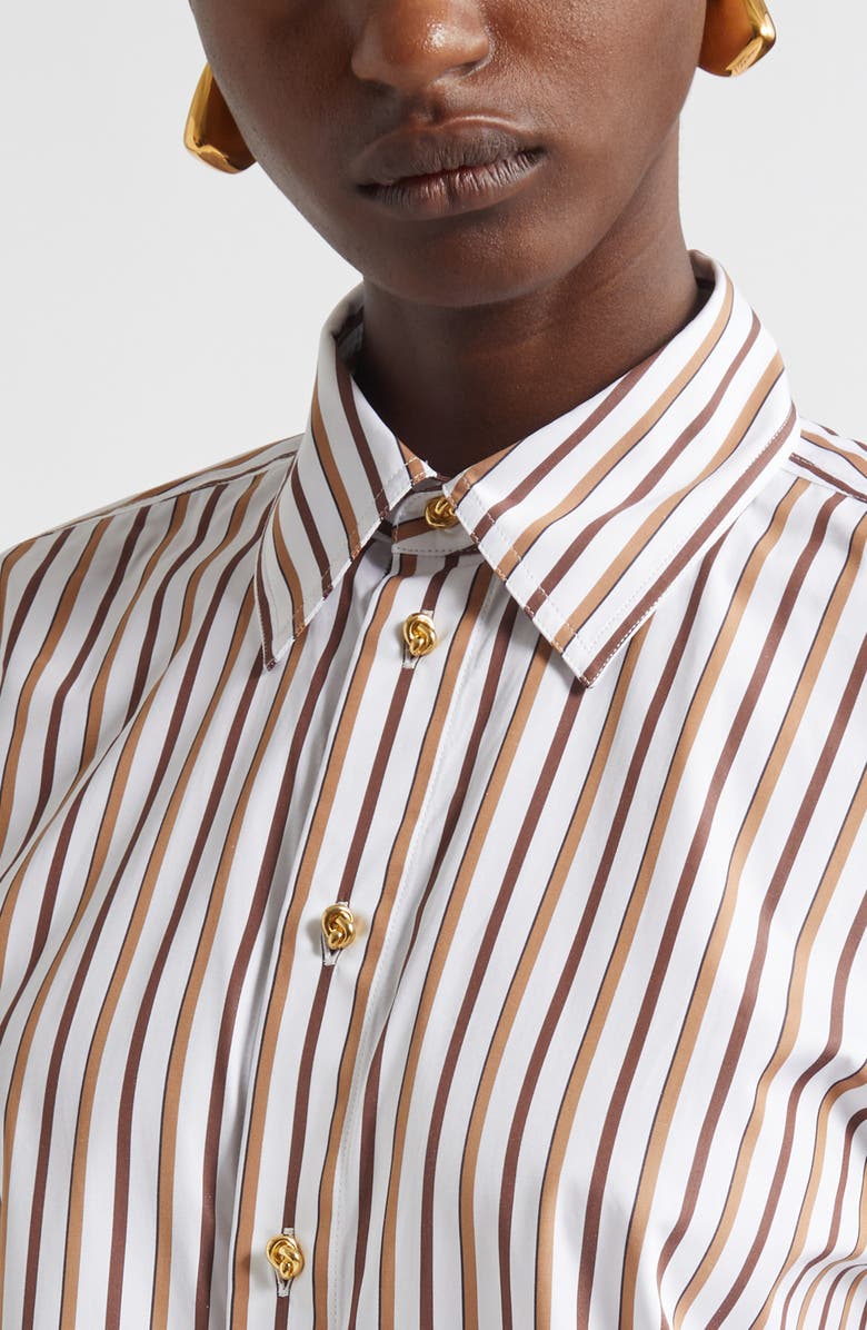 Bottega Veneta Bold Stripe Cotton Poplin Button-Up Shirt, Alternate, color, 9070 Chalk/ Toffee/ Brown