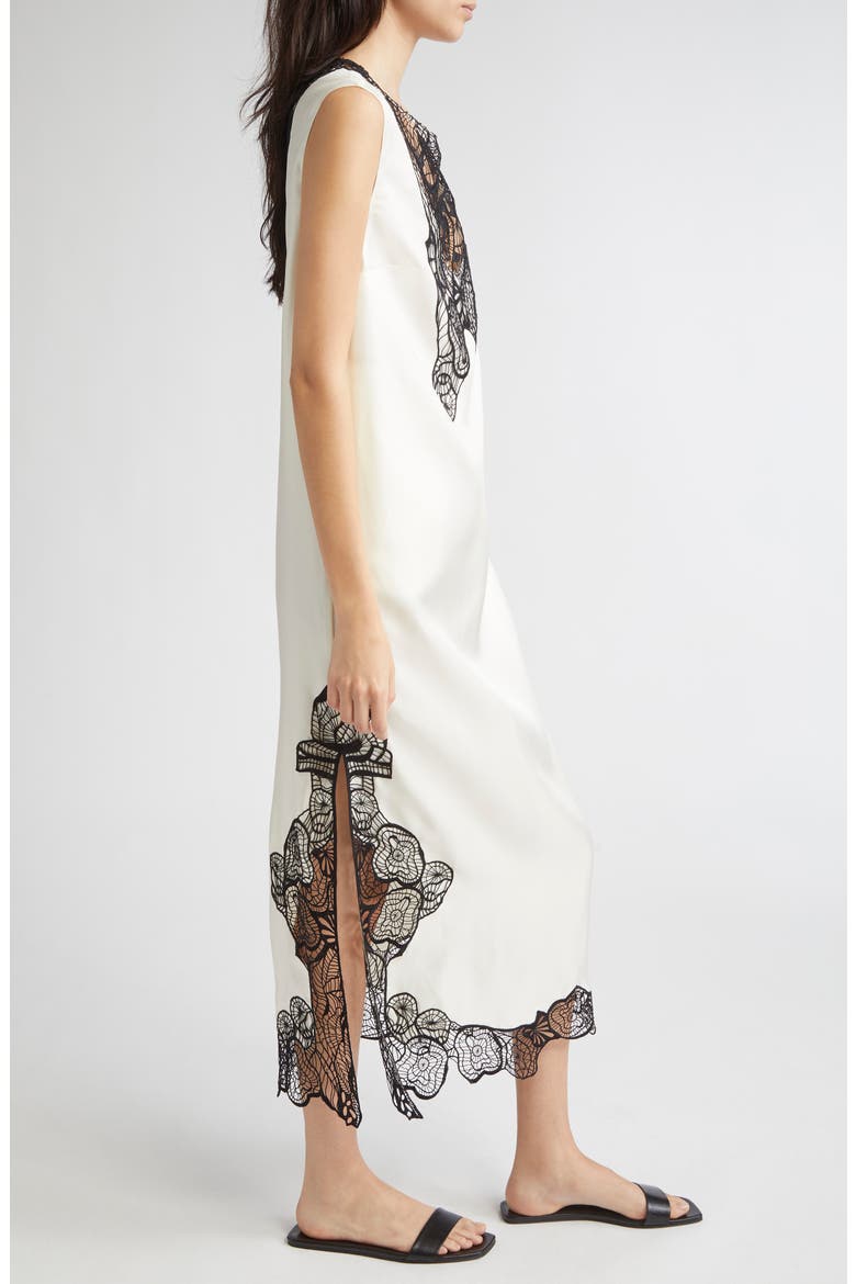 Uma Lace Trim Silk Twill Maxi Dress, Alternate, color, IVORY/ BLACK
