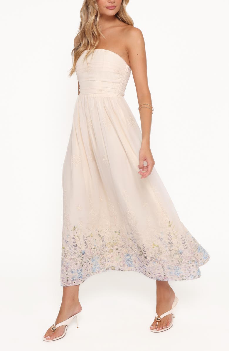Petal & Pup Kayt Print Embroidered Strapless Maxi Dress, Alternate, color, Embroidered Floral