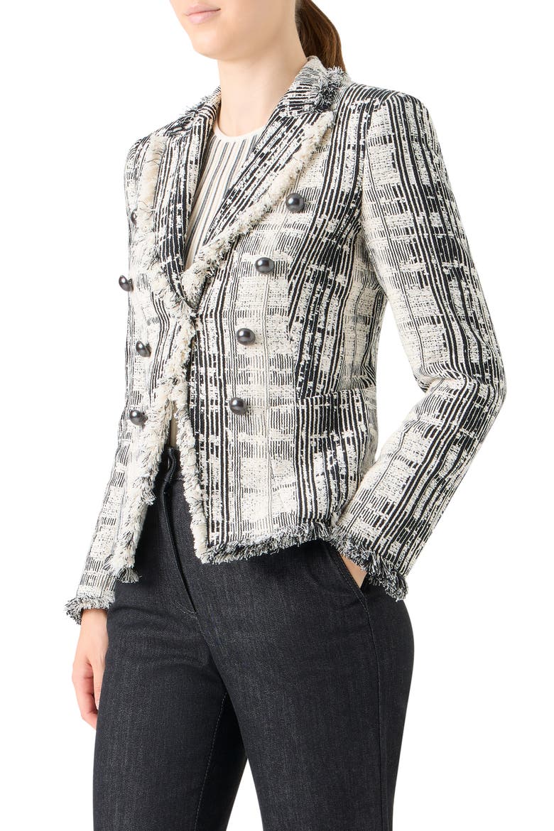 Fringed Mixed Tweed Jacket, Alternate, color, CREAM-BLACK