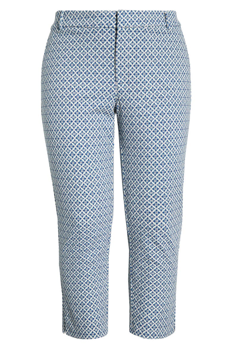 Kelsey Jacquard Slit Hem Tapered Pants, Alternate, color, BLUE WHITE TILE PRINT