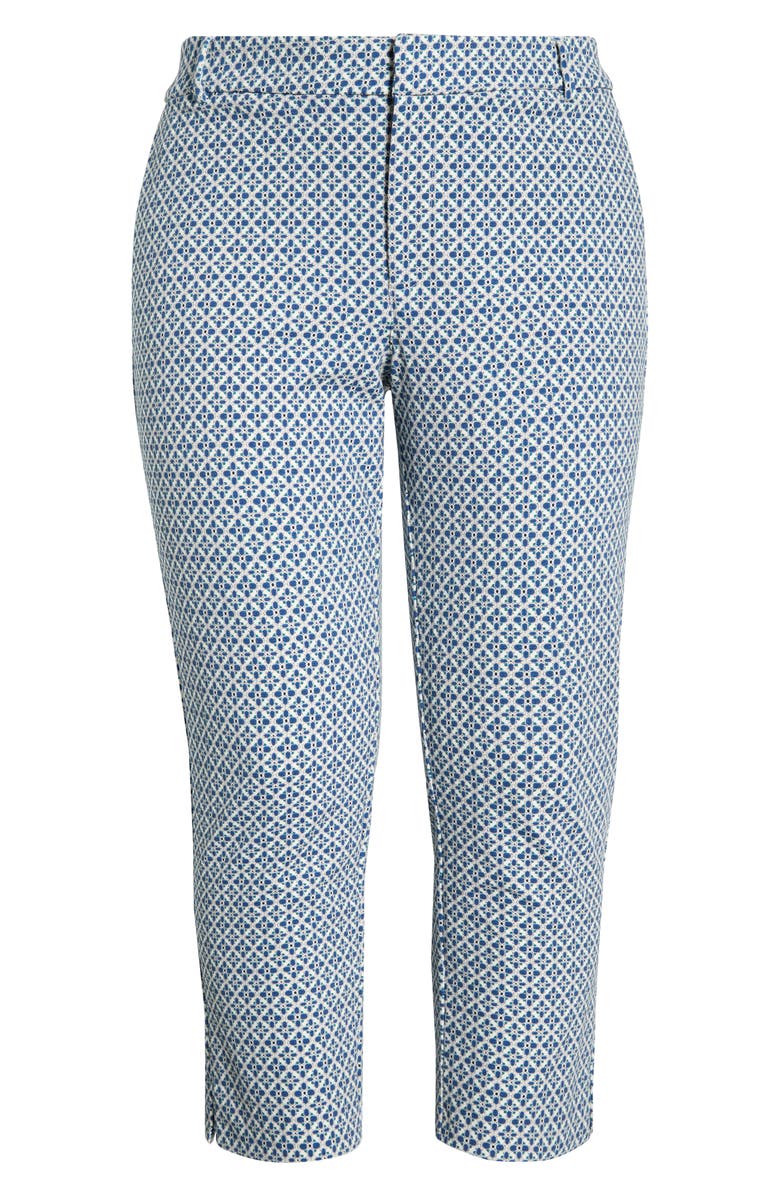 Liverpool Kelsey Jacquard Slit Hem Tapered Pants, Alternate, color, Blue White Tile Print