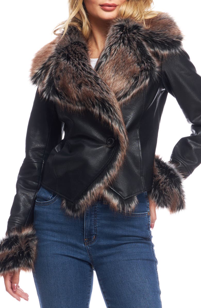 DONNA SALYERS FABULOUS FURS Chelsea Faux Leather Jacket with Faux Fur Trim, Main, color, 