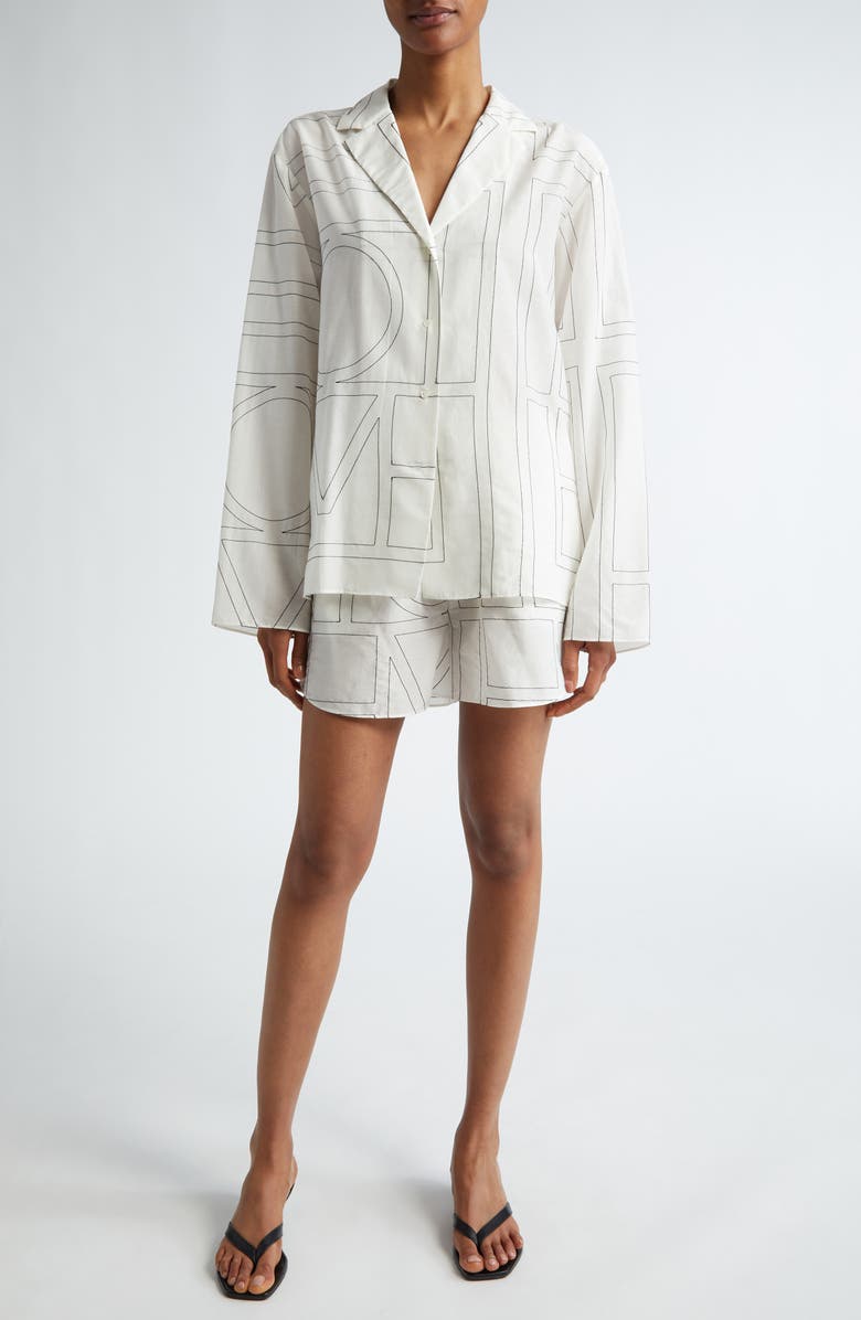 TOTEME Monogram Embroidered Button-Up Shirt, Alternate, color, White/ Black