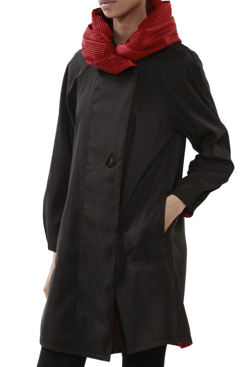 Donatella Reversible Hooded Raincoat, Alternate, color, RED / BLACK
