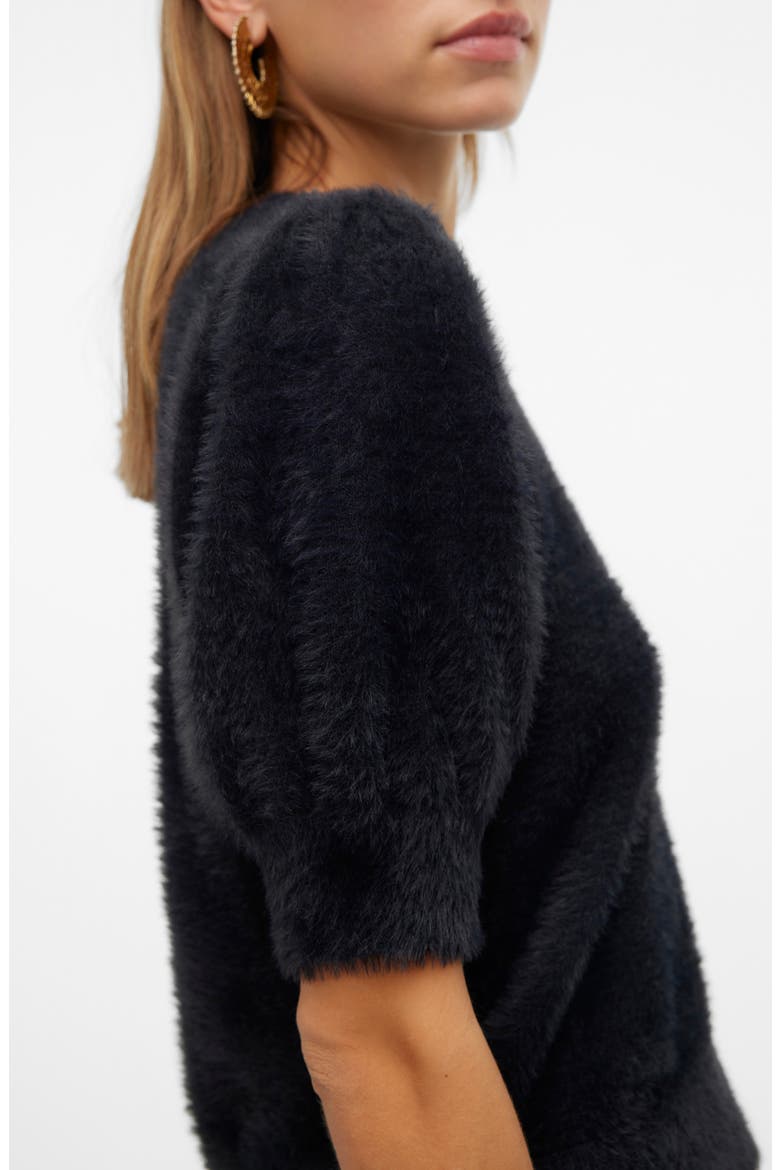 Alina Fuzzy Elbow Sleeve Sweater, Alternate, color, BLACK