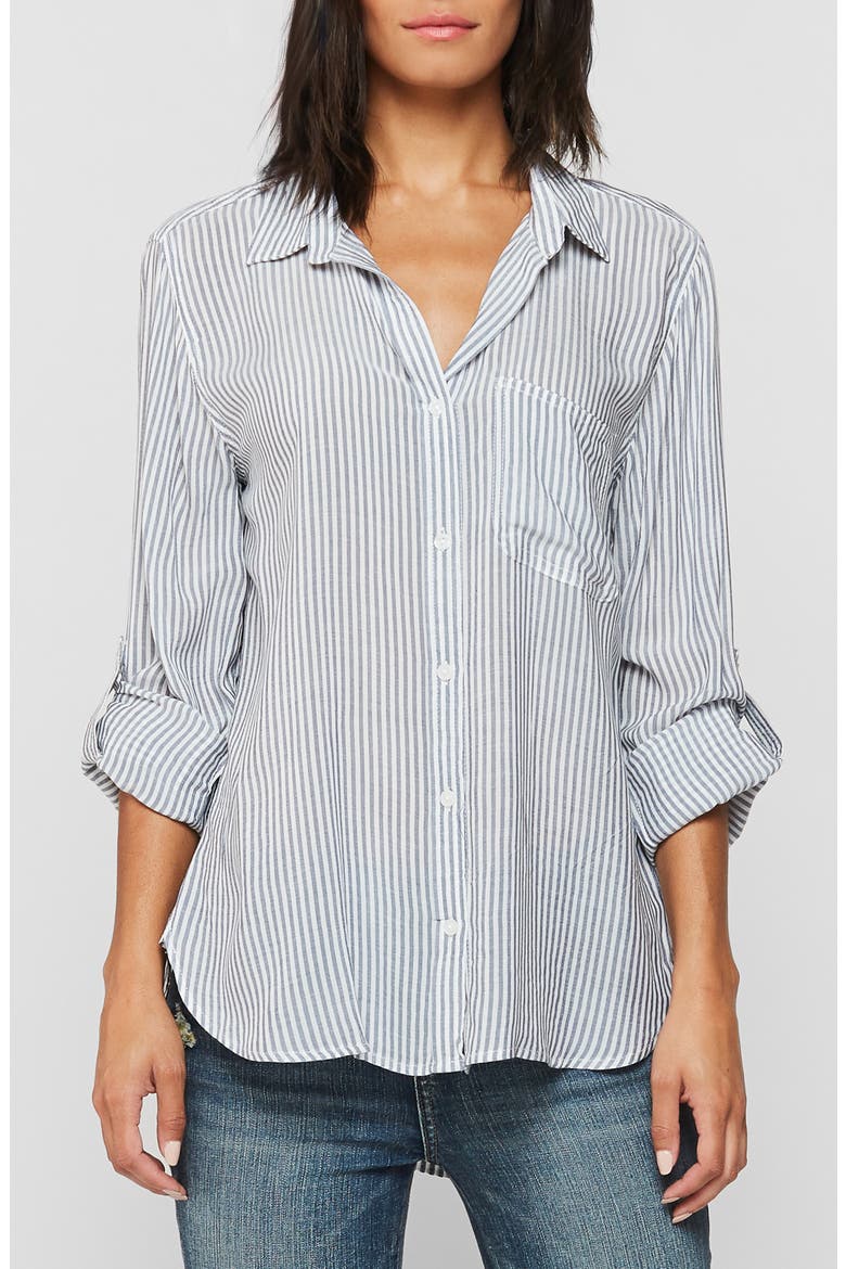Striped Hi-Lo Button Down Shirt, Main, color, INDIGO STRIPE