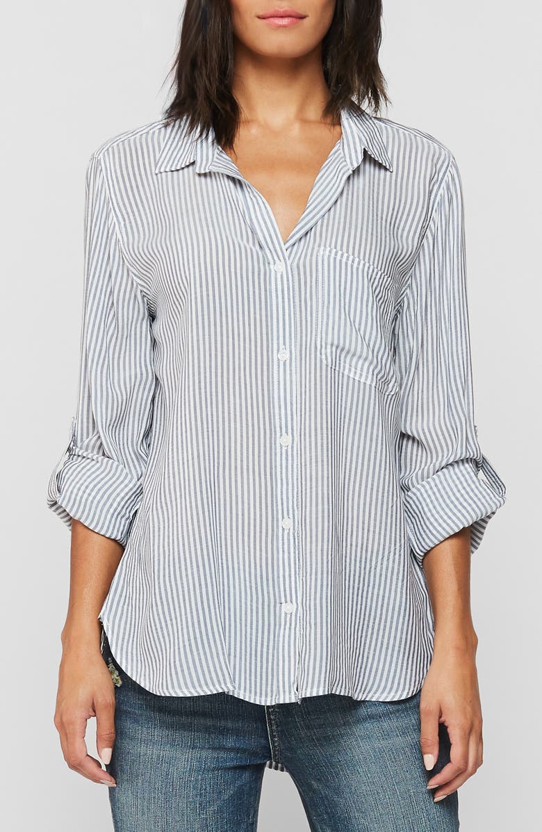 VELVET HEART Striped Hi-Lo Button Down Shirt, Main, color,