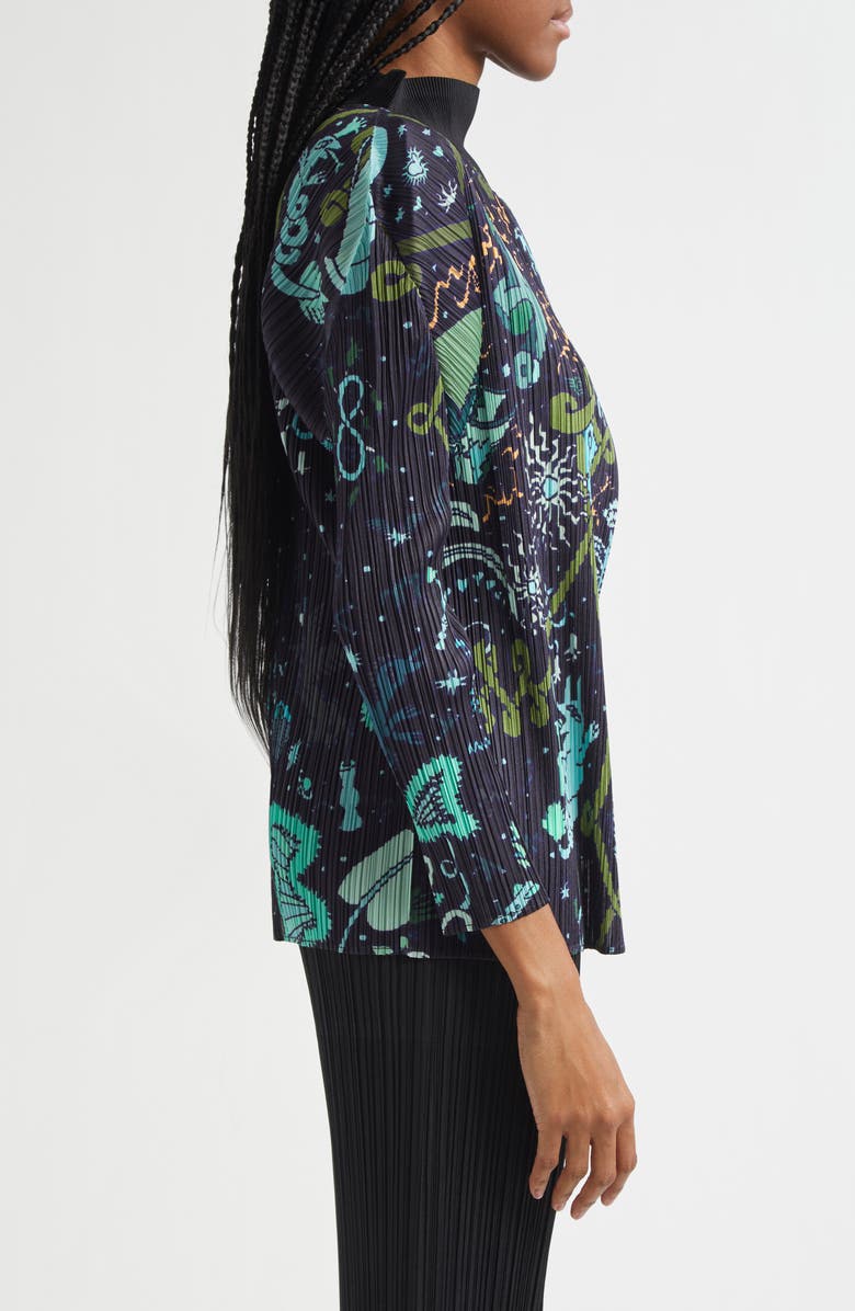 Pleats Please Issey Miyake Interplanetary Print Pleated Open Front Cardigan, Alternate, color, 