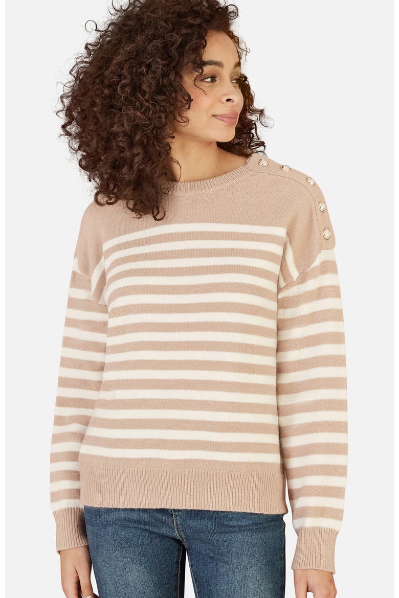 Button Detail Stripe Knitted Jumper, Main, color, Beige