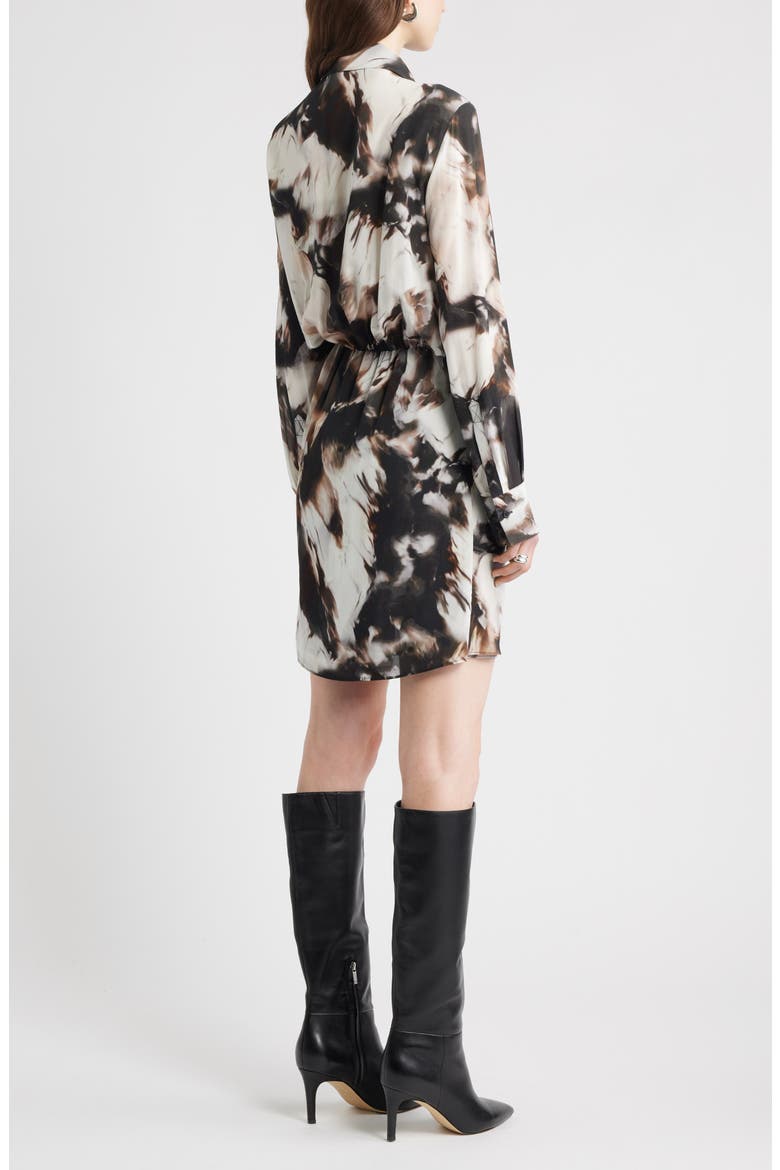 Tie Waist Long Sleeve Shirtdress, Alternate, color, BLACK- IVORY CELESTE ABSTRACT