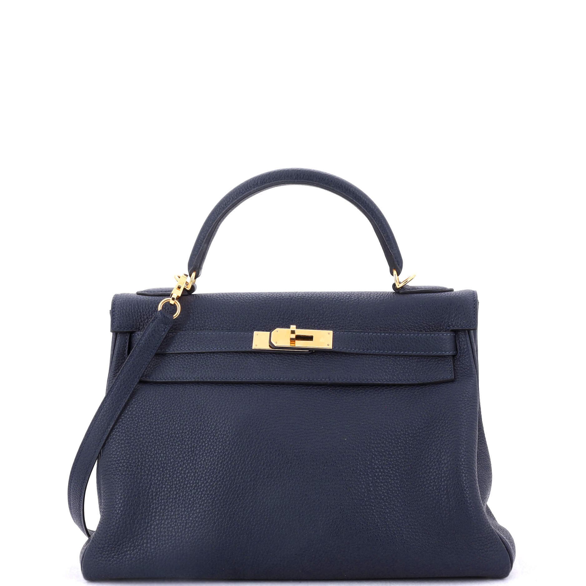 Pre-Owned Hermes Kelly Handbag Blue Togo with Gold Hardware 32, Main, color, 