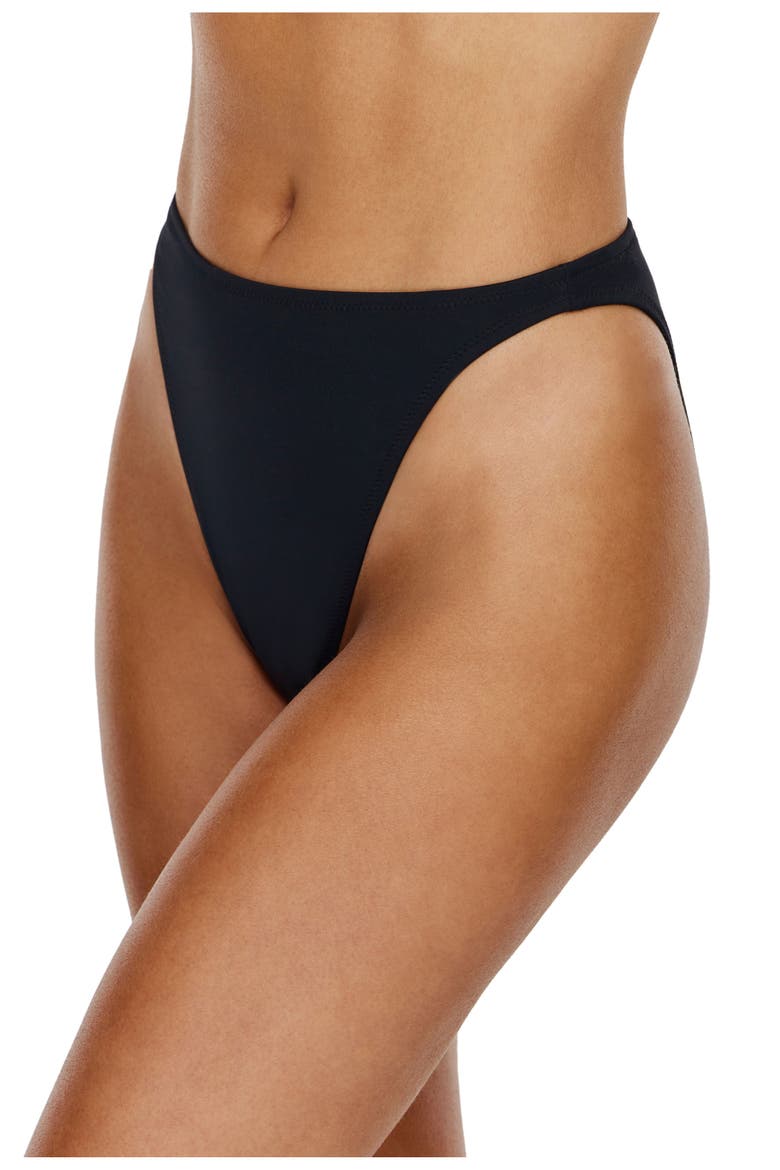 Solid Black High Waist High Leg Bikini Bottom Swimsuit, Alternate, color, Black