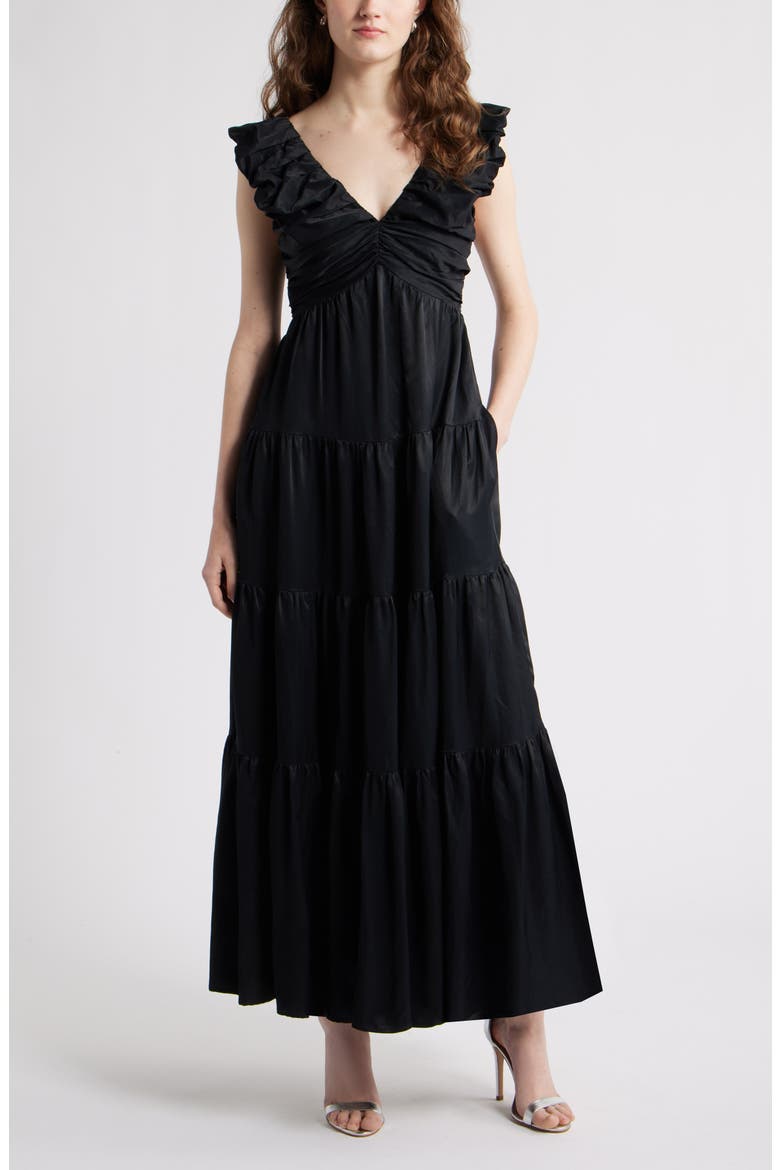 Ruffle Maxi Dress, Main, color, BLACK