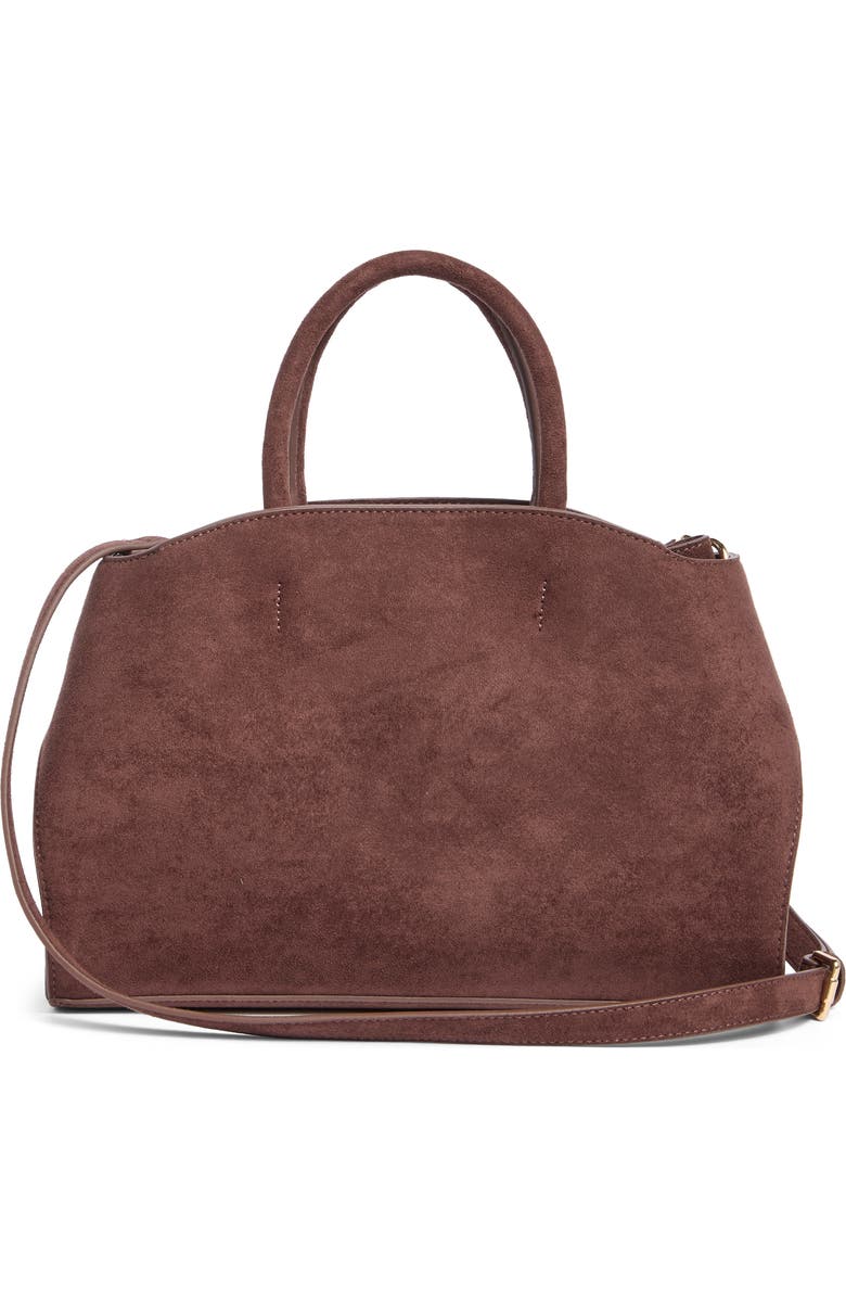 URBAN EXPRESSIONS HANDBAGS Faux Suede Double Buckle Satchel, Alternate, color, Chocolate