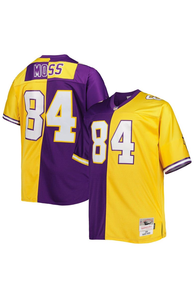 Mitchell & Ness Men's Mitchell & Ness Randy Moss Purple/Gold Minnesota Vikings Big & Tall Split Legacy Retired Player Replica Jersey, Main, color, Purple