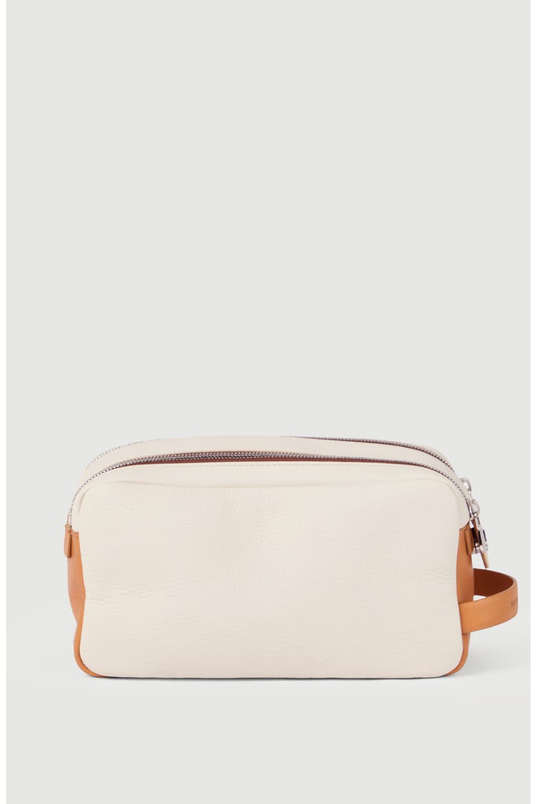 Cowhide beauty case with double zipper, Alternate, color, Off-White