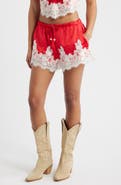 KITTENISH Lace Trim Satin Shorts