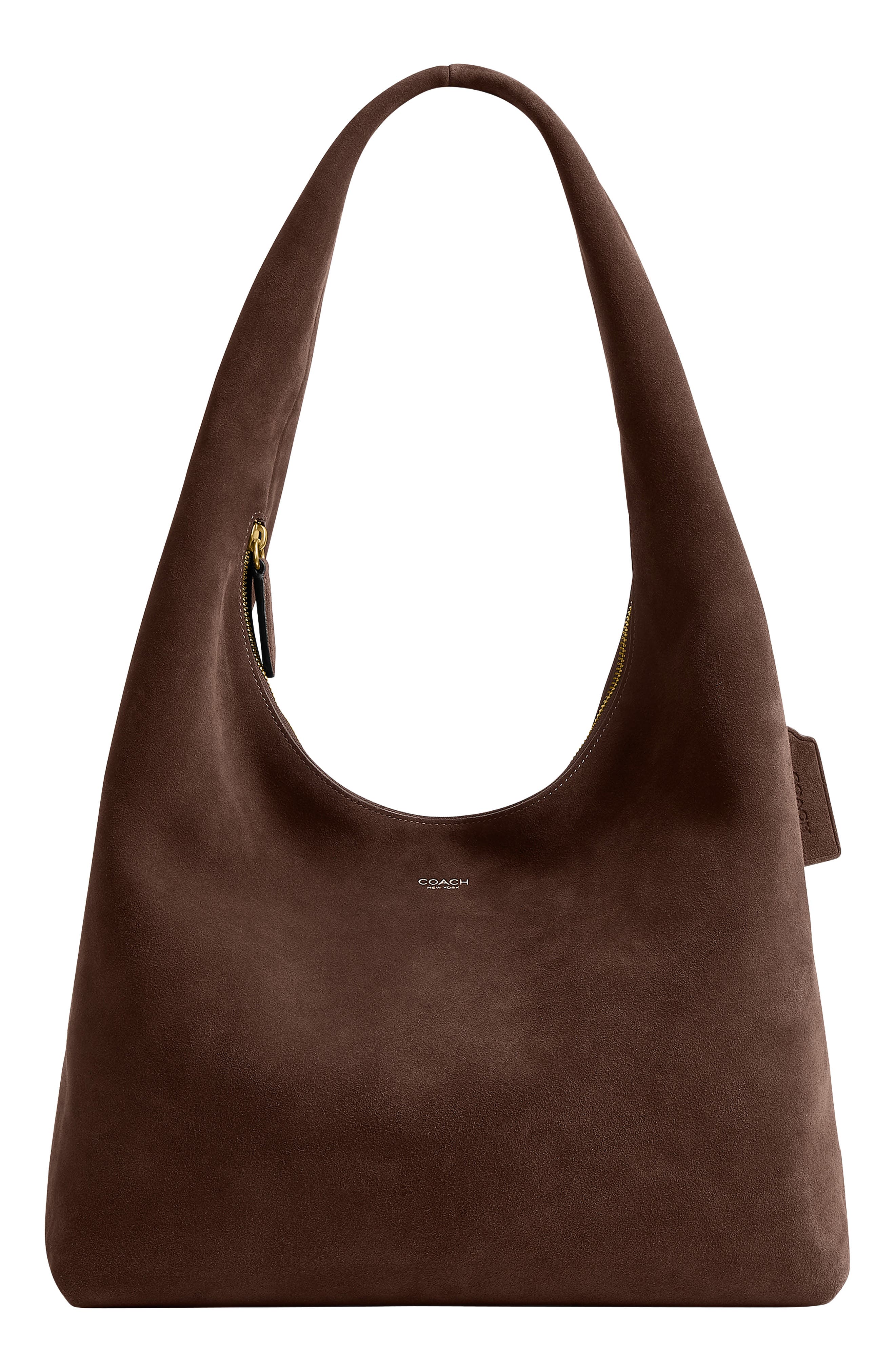 Pillow Brooklyn 34 Suede Shoulder Bag, Main, color, B4/ DARK CHOCOLATE