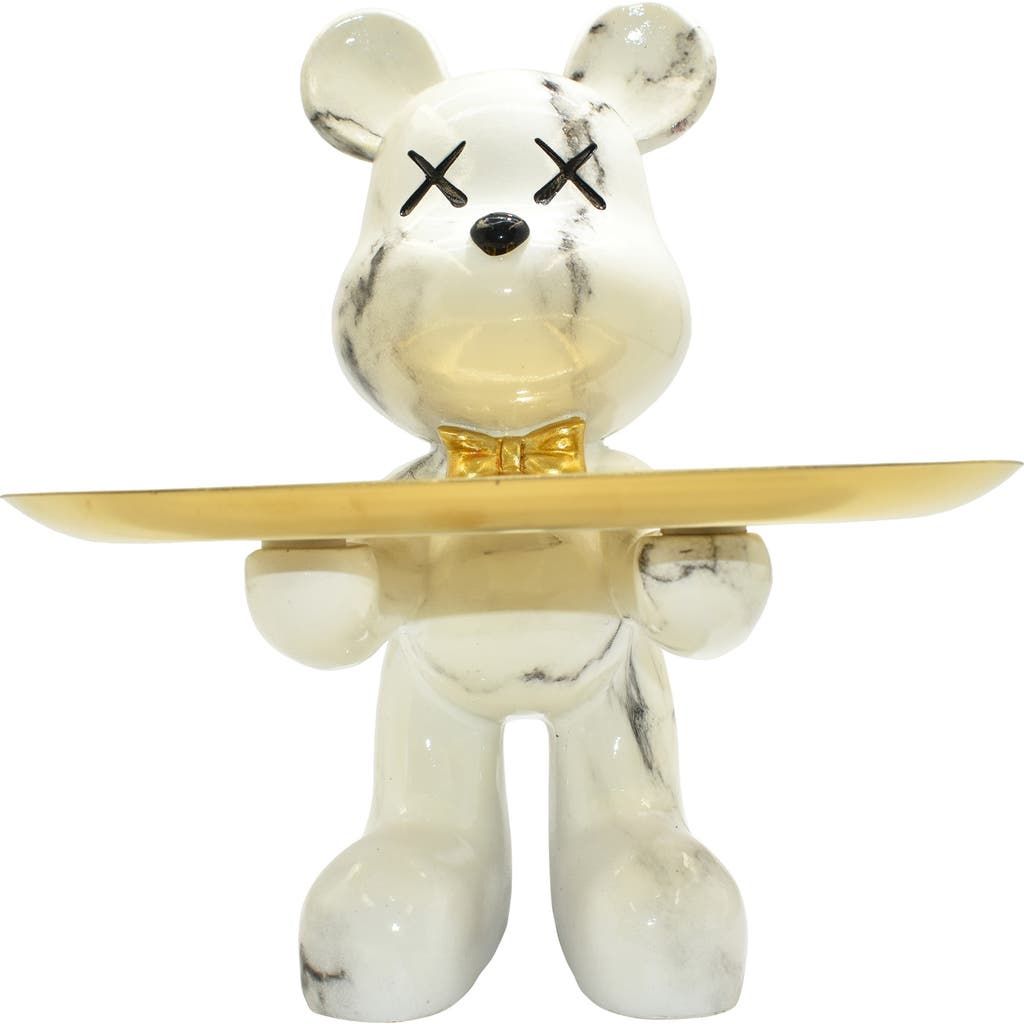 Kinetic Butler Mouse With Tray Sculpture In Off-white Marble